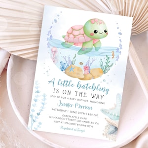 Sea Turtle Baby Shower Invitation Girl: Pink Hatchling Theme Editable Template, Digital Download
