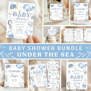 Under the Sea Baby Shower Invitation Bundle: Ocean Animals Theme Editable Template, Digital Download