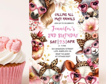 Farm Animals Birthday Invitation: Girl Barnyard Party, Fun Theme Editable Template, Digital Download