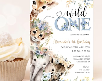 Safari Birthday Invitation Boy: Wild One Theme Editable Template, Digital Download