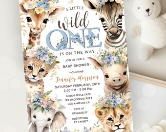 Invitación para Baby Shower de Niño con Tema Safari: Plantilla editable, descarga digital