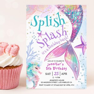 EDITABLE Mermaid Birthday Invitation, Mermaid Bash,Under the Sea,Girls Pool Birthday Party Invite,Printable Template Instant Download BKI54