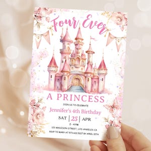 EDITABLE Four Ever A Princess Invite,Princess Party Invitation,Girl 4th Birthday Party,Pink Magical Castle Printable Instant Download BKI43