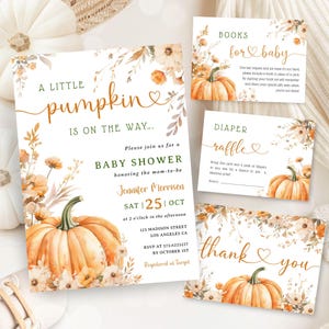Pumpkin Baby Shower Invitation Set: Gender Neutral Fall Theme  Editable Template, Digital Download
