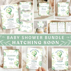 EDITABLE Dinosaur Baby Shower BUNDLE,Hatching Soon Invite Set,Boy Dino Themed Jurassic Baby Shower Bundle Template,Digital Download BSI32