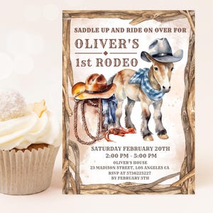 First Rodeo Birthday Invitation Boy: Western Cowboy Party Editable Template, Digital Download