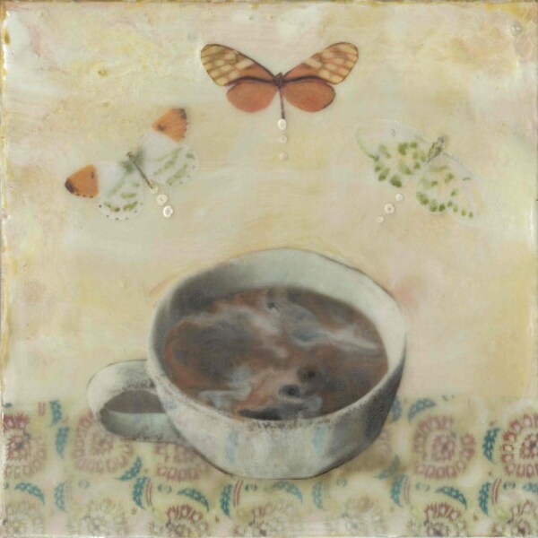 Estelle's Table - Five notecard pack | Encaustic Art | Dreamy | Unique Art Notecard | Coffee Lover | Butterflies and Moths