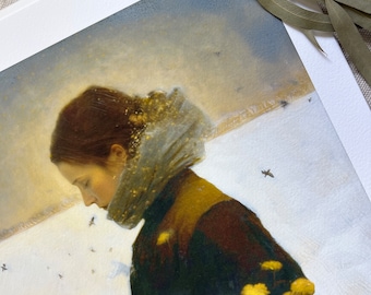 The Beekeeper’s Daughter | Giclèe Art Print | Dreamy | Snowy Landscape | Unique Wall Art | Inspiring | Encaustic Fine Art | Bees