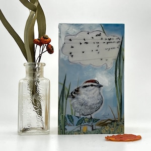 We Were Us - Encaustic Miniature Painting | Sparrow | Bird Lover | Whimsical | Unique Bird Art |