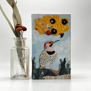 The Queen at Caspian Garden - Encaustic Mini Painting | Bird Lover | Whimsical | Flicker | Unique Wall Art | Miniature