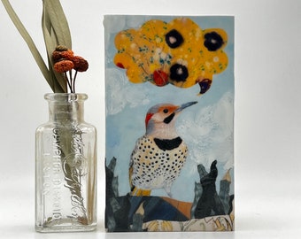 The Queen at Caspian Garden - Encaustic Mini Painting | Bird Lover | Whimsical | Flicker | Unique Wall Art | Miniature