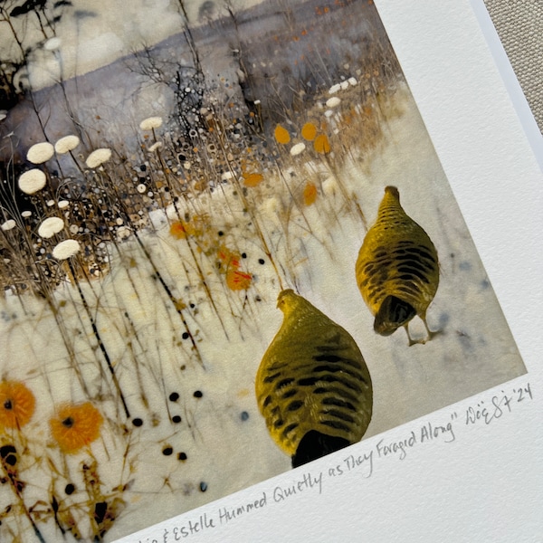 Lost in Thought, Portia and Estelle Hummed Quietly as They Foraged Along | Giclèe Art Print | encaustic fine art | Sisters | Bird Art