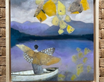 Somnmigratory Voyage: September - Byzantine Waters & Heliotrope | encaustic painting | moth wings | inspiring decor | dreamy landscape