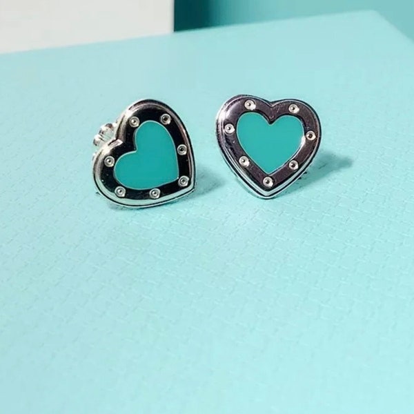 Teal Heart Stud Earrings