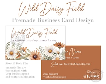 Watercolor Daisy Business Card: Boho Neutral Design (Digital or Printed)