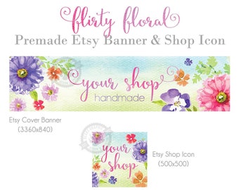 Watercolor Daisy Etsy Banner & Shop Icon Set (Digital Download)