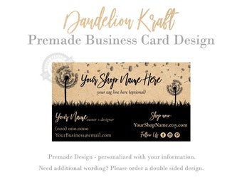 Dandelion Business Card Design with a Kraft Paper Background - Digital Files or Printing