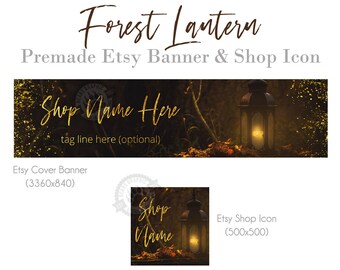 Etsy Shop Banner with Icon, Lantern Night Forest Design (Digital Download)