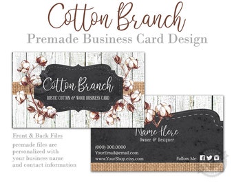 Rustic Cotton Branch Business Card: Farmhouse Wood Design (Digital or Printed)