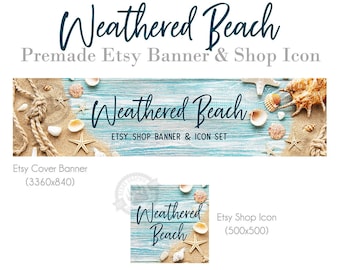 Beach Etsy Shop Banner Set: Rustic Wood, Seashells (Digital Download)
