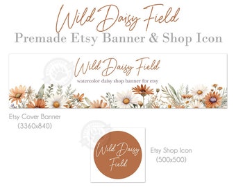 Rustic Boho Wildflower Etsy Shop Banner & Icon Set (Digital Download)