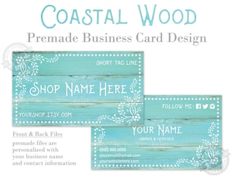 Rustic Turquoise Wood Business Card: Coastal Farmhouse (Digital Design or Printed)