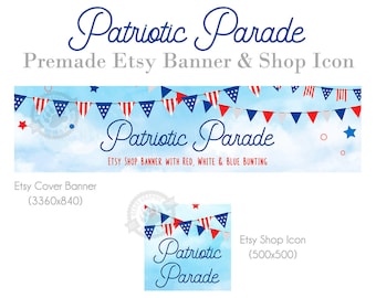 Patriotic Bunting Etsy Shop Banner & Icon Kit (Digital Download)