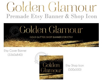 Glitter Etsy Shop Graphic Set with Banner and Icon, Modern Glam Design Set, Cosmetics, Bath and Body, Jewelry Artists, Big or Mini Cover