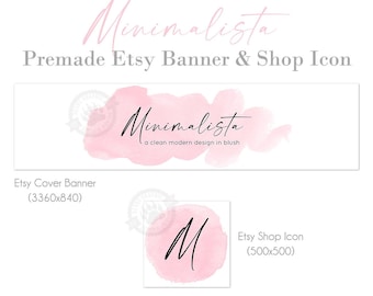 Minimalist Shop Banner and Icon Set for Etsy with a Pink Watercolor Splash and Modern Script, Cover Photo