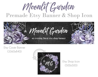Etsy Shop Banner, Purple Watercolor Flowers, Spider Webs (Digital Download)
