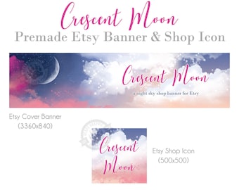 Crescent Moon Etsy Shop Banner & Icon Set (Digital Download)