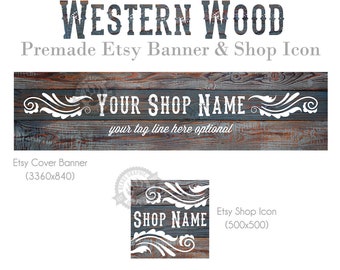 Etsy Shop Design Set, Western Style with Rustic Wood, Etsy Big Banner and Shop Icon, Etsy Store Banners, Country, Barnwood, Farmhouse