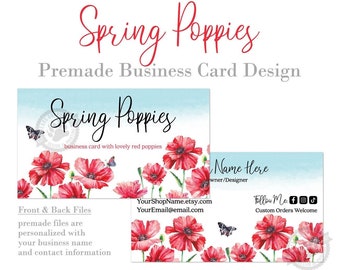 Watercolor Poppy Business Cards: for Florists or Artists (Digital Files or Printed)