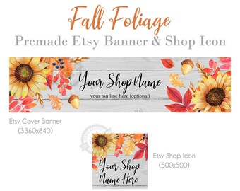 Fall Shop Big Banner Kit for Etsy Stores perfect for Thanksgiving design features Sunflowers, Leaves, Autumn Farmhouse Cover Photo Banners