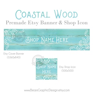 Turquoise Wood Etsy Shop Banner & Icon Set: Coastal Vine Design (Digital Download)