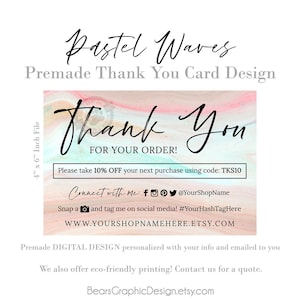 Gracias por su diseño de tarjeta de pedido con ondas pastel abstractas modernas, prospectos para pequeñas empresas, usted imprime