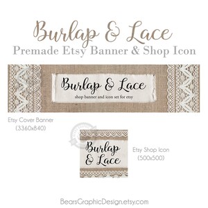 Burlap and Lace Etsy Shop Banner & Icon Set (Digital Download)