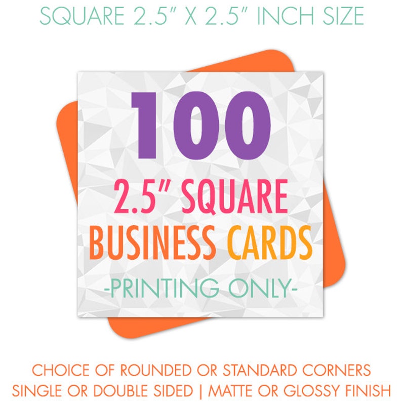 100 Business Cards, Square Business Cards, Business Card Printing, 2.5 Printed Cards, Matte or Glossy image 1