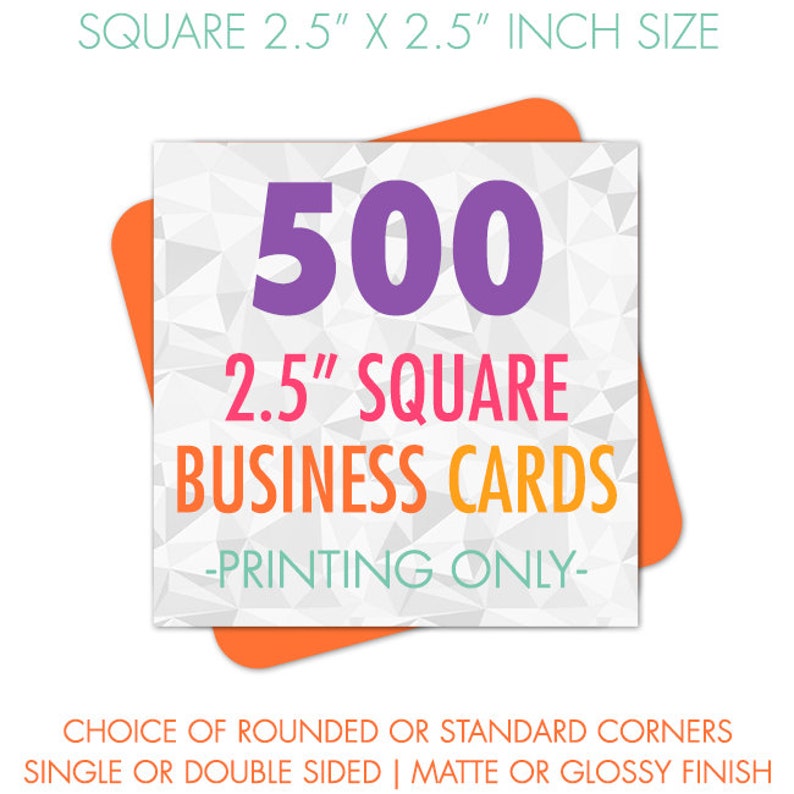 Square Business Cards Printed, 500 Business Cards, 2.5 Inches Square, Full Color Printing, Single or Double Sided image 1