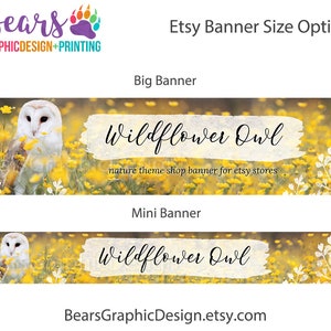 Etsy Shop Banner Kit with Yellow Wildflowers and Barn Owl, Etsy Graphics Set for Spring and Summer image 2