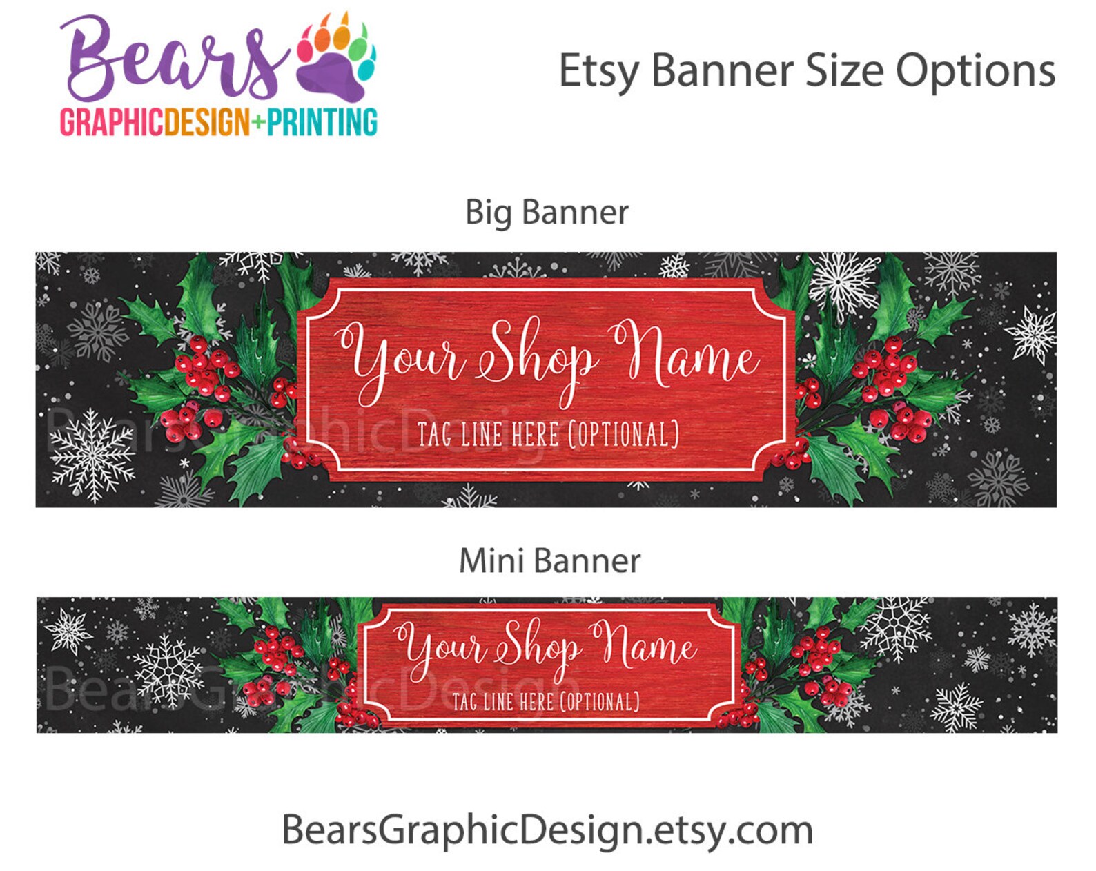 Holiday Etsy Shop Banners for Christmas with Holly and Ivy Etsy