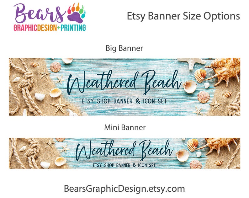 Beach Shop Banner for Etsy with Rustic Wood Background Sand Seashells Rope and Starfish, Etsy Design Set, Store Cover Photo and Icon Kit image 2