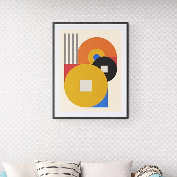 Bauhaus style print| Minimalist Wall Art| Sophisticated Home & Office Decor| Abstract| Yellow| Orange| Unique| Aesthetic| Simple| Artsy Gift