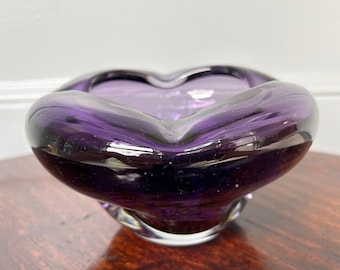 Purple Murano Bowl- Organic heavy lavender glass ashtray- MCM wavy lilac luxurious jewelry dish- Palm Beach Chic