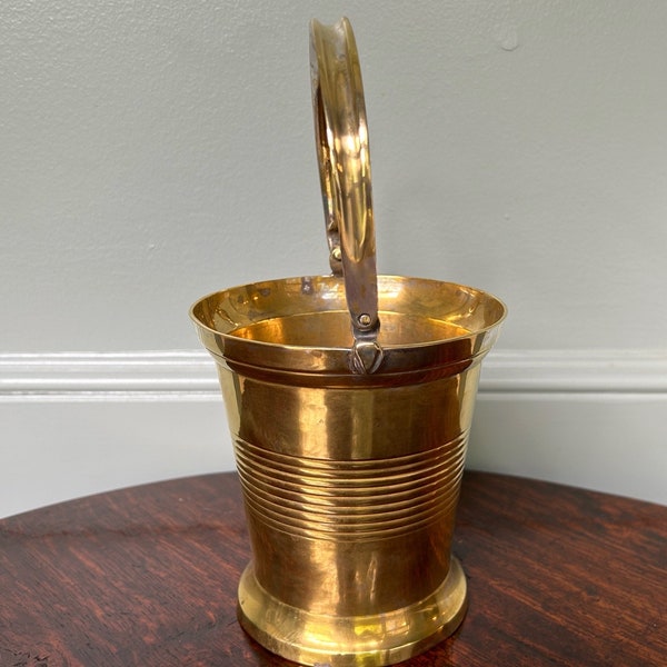 Brass Bucket with Heavy Handle- Fire Bucket-Garden or House Planter- Kitchen Utensil Holder- Old Brass Pail- Beautiful Patina