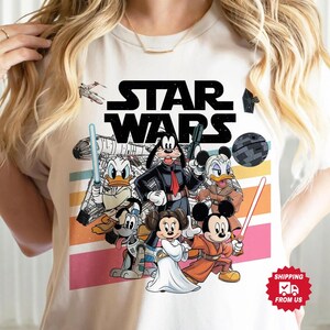 Camiseta retro de Star Wars con Mickey y sus amigos, colores cómodos, camiseta de Disney Mickey y Han Solo, camisetas de Goofy Stormtrooper, camiseta de Disneyland