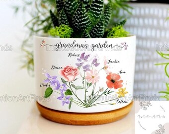 Maceta de flores personalizada del mes de nacimiento, maceta de jardín de la abuela, maceta de jardín de mamá, regalo de nueva abuela, regalo personalizado para mamá