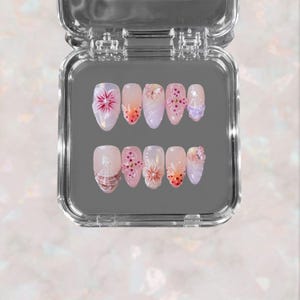 Pink Butterfly Press On Nails, Floral Pearl Nail Art Set, 3D Handmade Gel Tips, Romantic Summer Cute Fake Nails Set