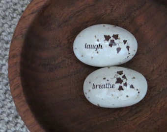 Pebble Rattles Set of 2 - Handmade Stoneware Pottery Ceramic - White - Ivy