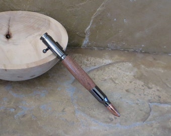 Bolt-Action 30 Caliber Bullet Pen - Hand Turned Wood - Mesquite - Black Ink Cartridge